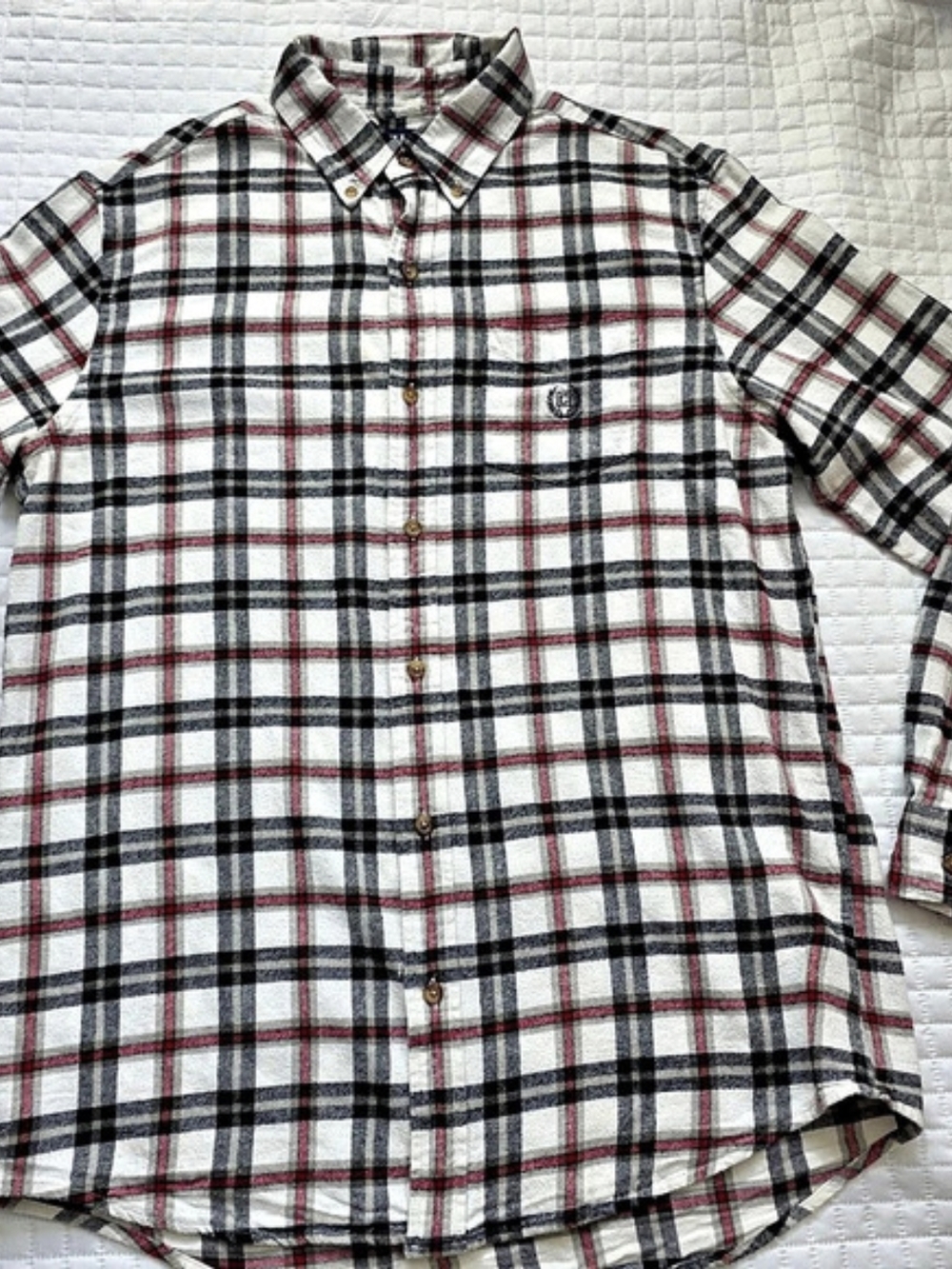 Chaps Men's Plaid Flannel Button Down Shirt White & Black Medium